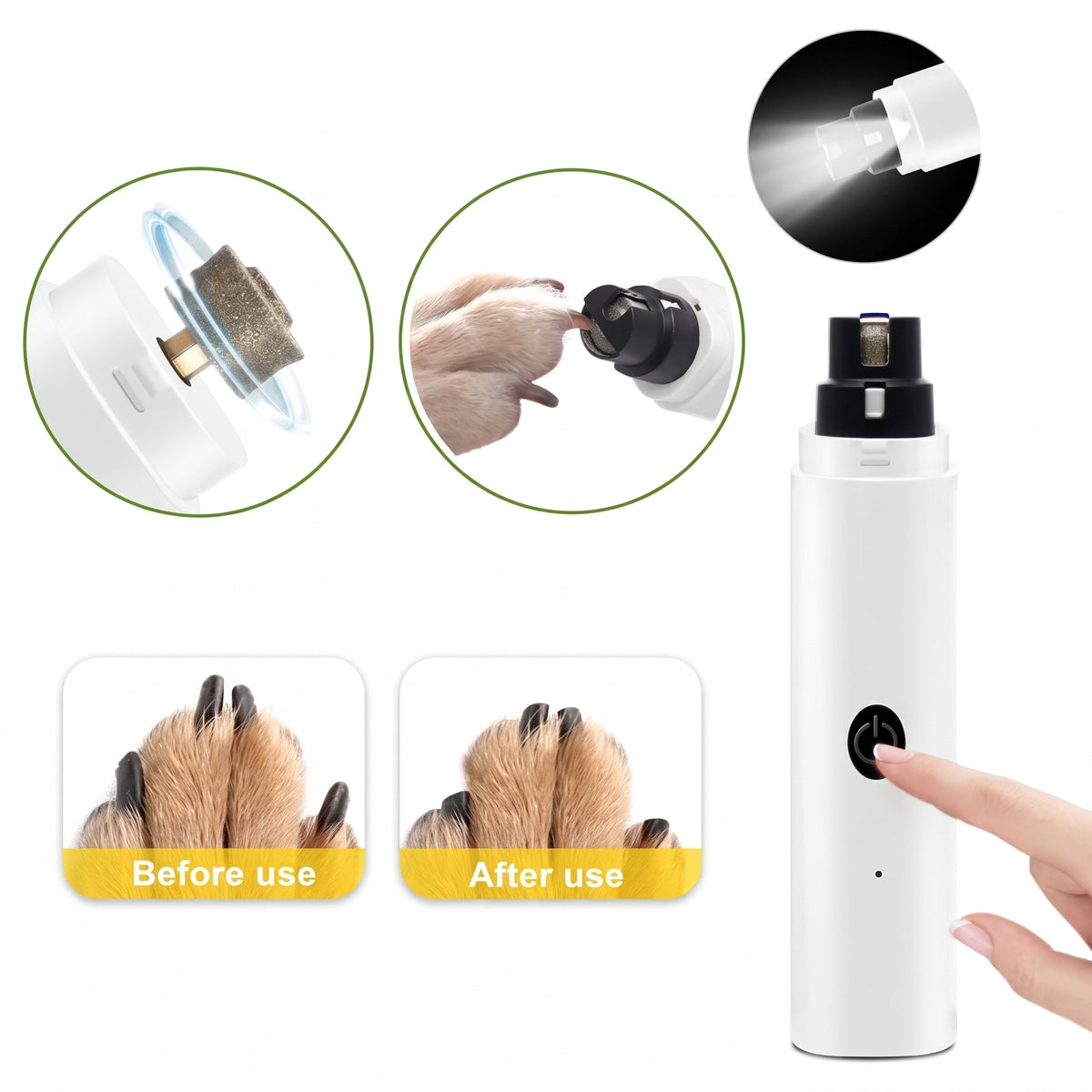 Rechargeable Dog Nail Grinder, USB Pet Nail Trimmer with LED Light for Dogs & Cats