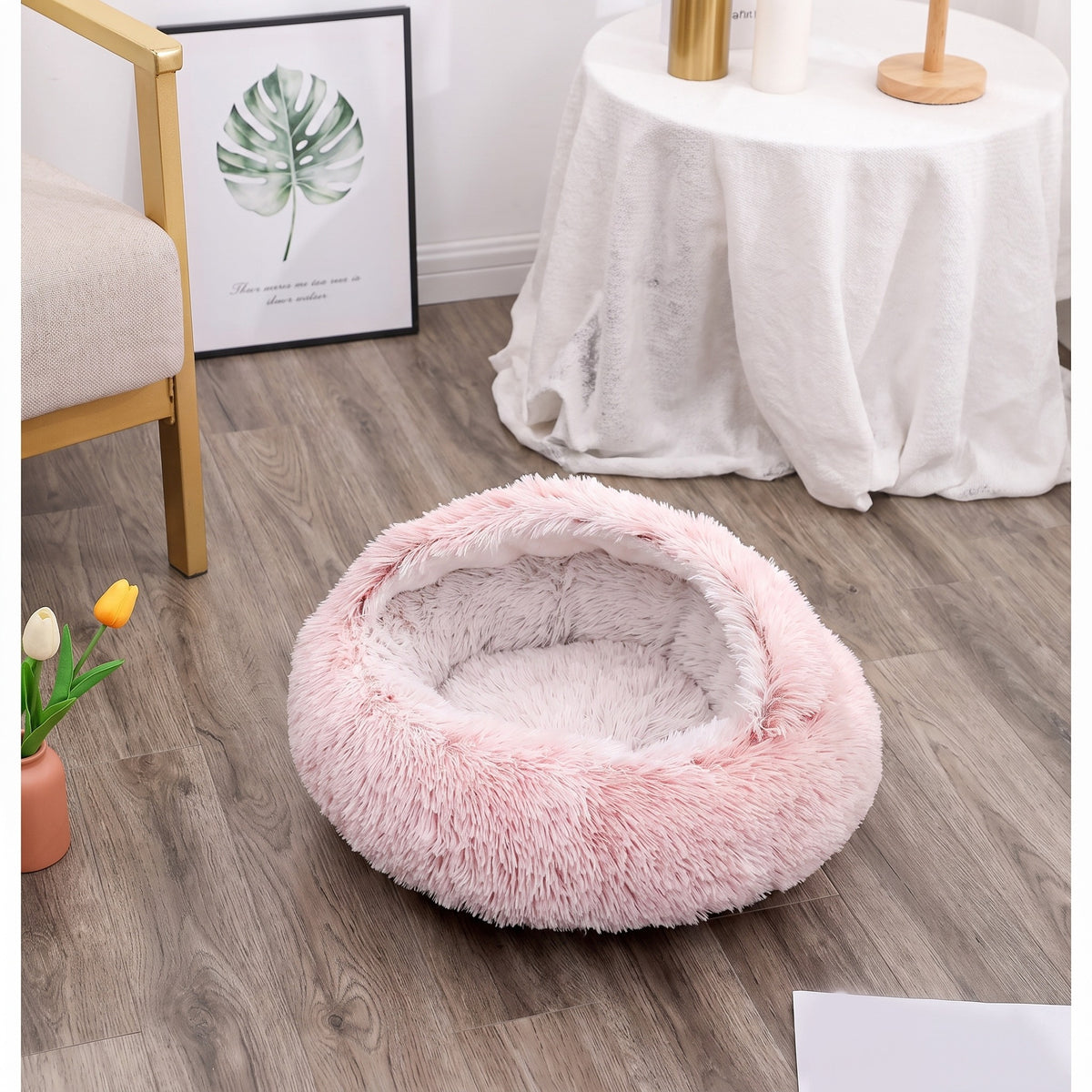 2-in-1 Plush Dog & Cat Bed, Warm Round Winter Pet Bed House, Soft Cozy Pet Bed