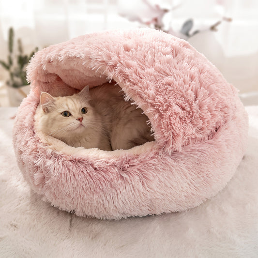 2-in-1 Plush Dog & Cat Bed, Warm Round Winter Pet Bed House, Soft Cozy Pet Bed