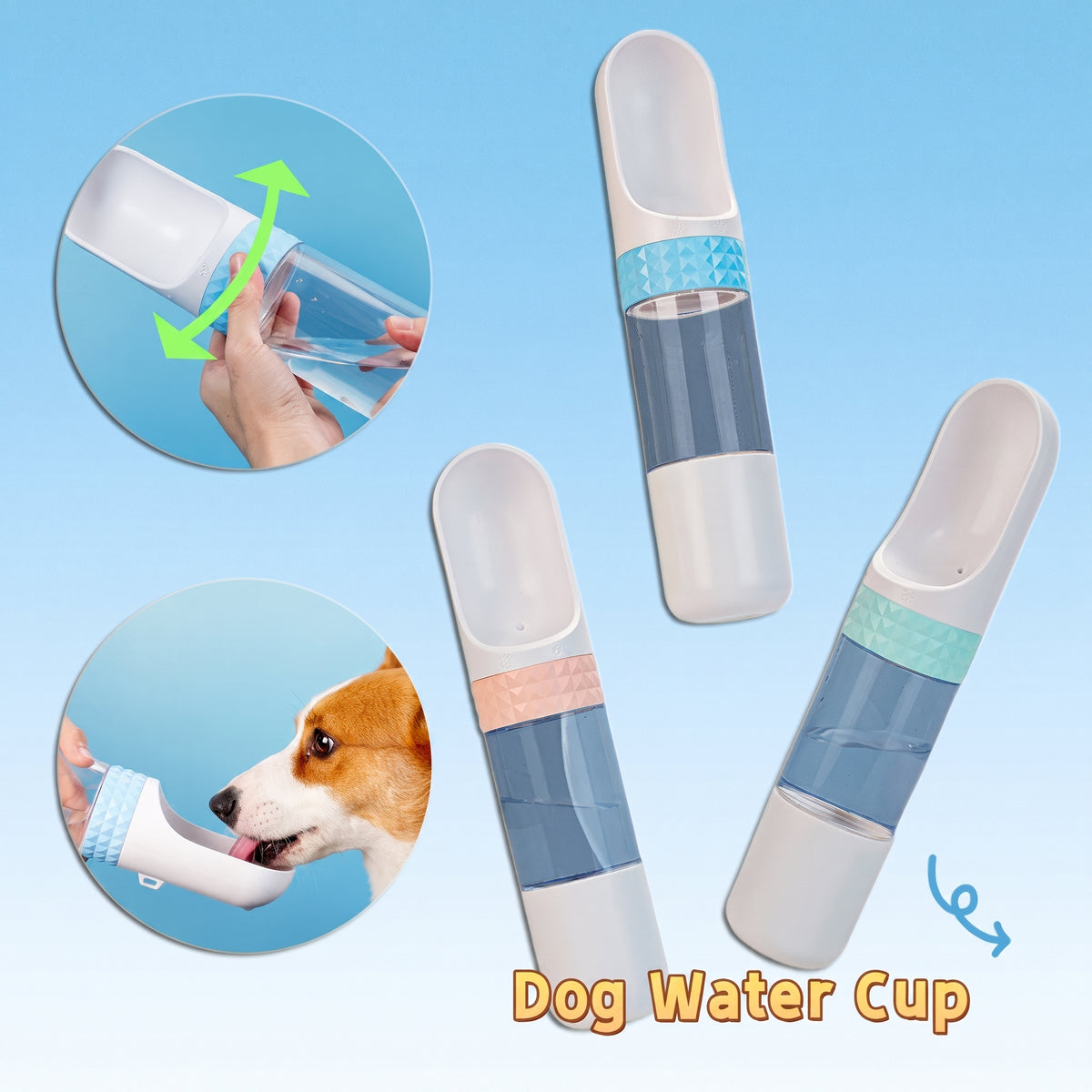 Portable Dog Water Bottle, 320ml/500ml Pet Water Dispenser for Dogs & Cats, Travel Drinking Cup