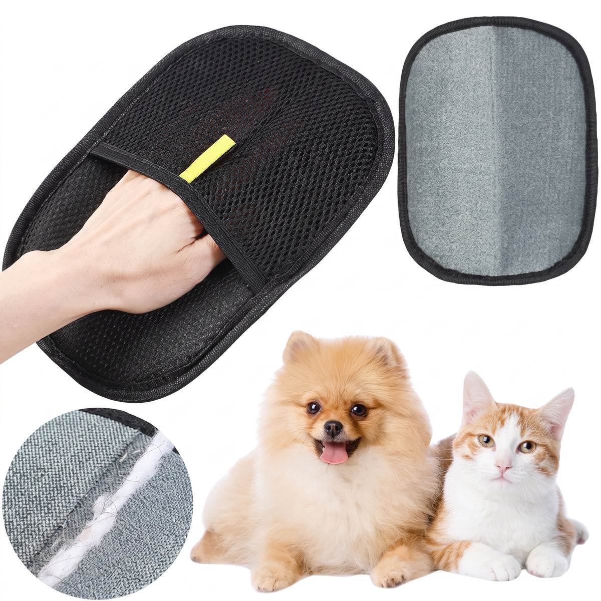 Pet Hair Remover Gloves for Dogs & Cats, Double-Sided Grooming & Deshedding Mitt, Soft Silicone Brush