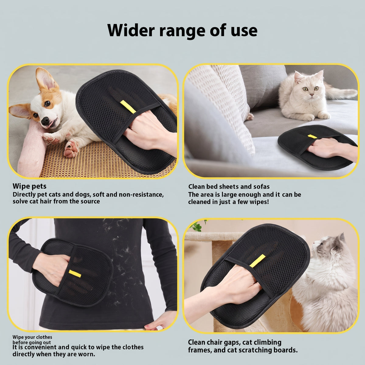 Pet Hair Remover Gloves for Dogs & Cats, Double-Sided Grooming & Deshedding Mitt, Soft Silicone Brush