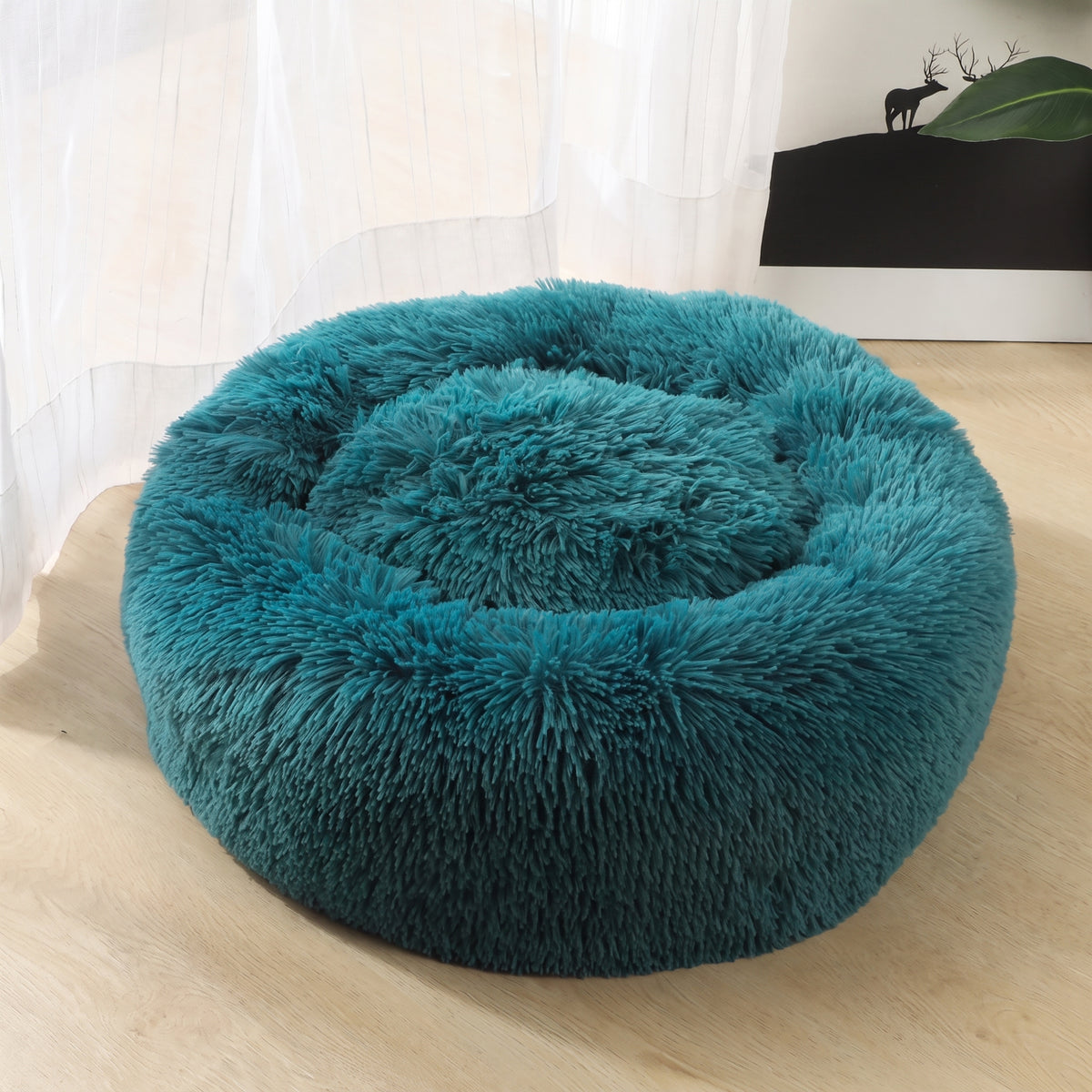 Calming Donut Dog Bed & Cat Bed, Round Plush Pet Bed with Raised Rim, Soft Cozy Sleeping Mat