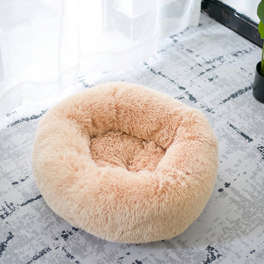 Calming Donut Dog Bed & Cat Bed, Round Plush Pet Bed with Raised Rim, Soft Cozy Sleeping Mat