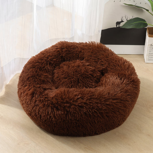 Calming Donut Dog Bed & Cat Bed, Round Plush Pet Bed with Raised Rim, Soft Cozy Sleeping Mat