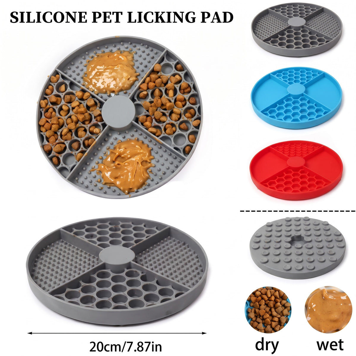 Slow Feeder Lick Mat for Dogs & Cats, Silicone Suction Cup Treat Mat, Non-Slip Pet Feeding & Enrichment Mat