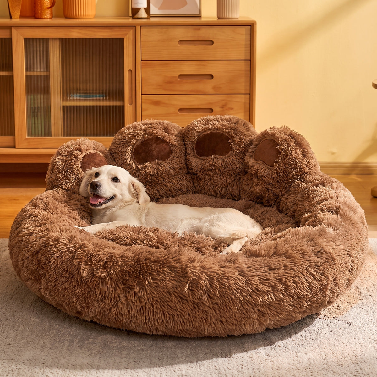 Warm Plush Dog Bed, Round Fleece-Lined Pet Bed for Small, Medium & Large Dogs