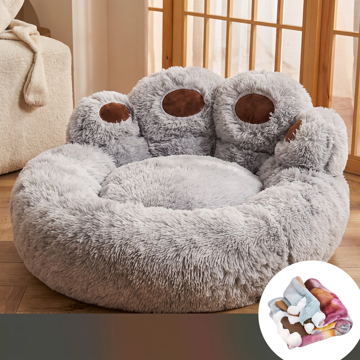 Warm Plush Dog Bed, Round Fleece-Lined Pet Bed for Small, Medium & Large Dogs